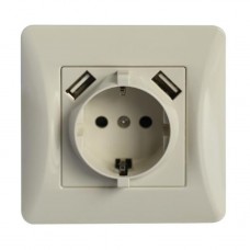 Πρίζα Σούκο με 2 θύρες USB Μπεζ 16A Lineme H-Series 50-00133-30